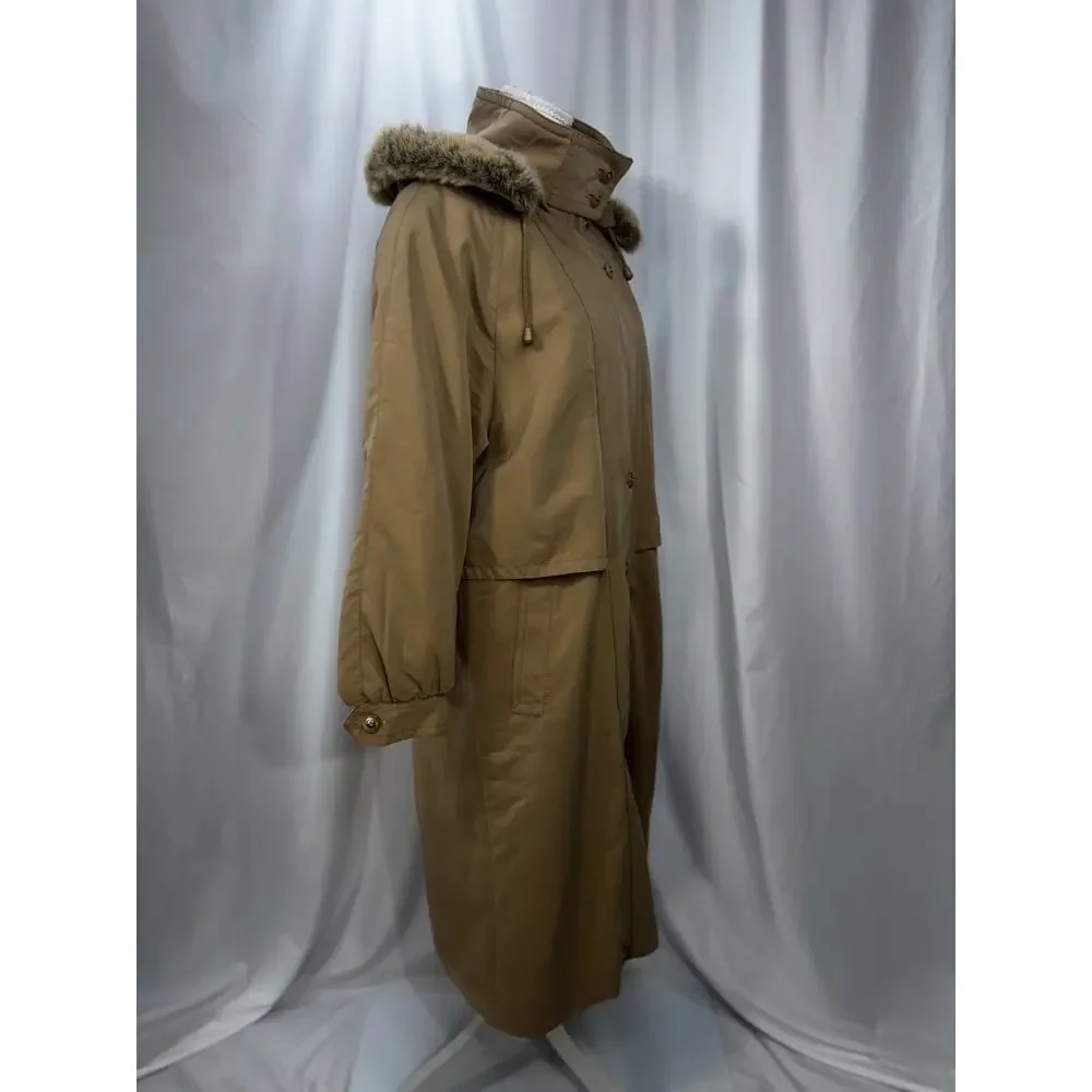 Vintage Camel Maxi Hooded Parka Fur Trim Insulated Winter Coat Made England XL - Picture 10 of 16